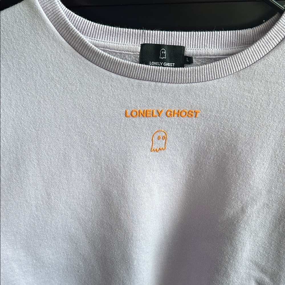 LONELY GHOST Lavender Crewneck with Orange Embroidery